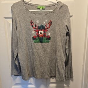 Gray Long Sleeve Shirt with Reindeer Design